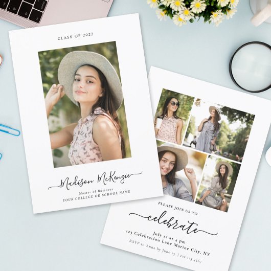 モダン5シンプル光書道簡単卒業 招待状