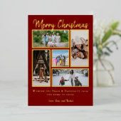モダン5シンプル枚の写真ファミリーコラージュクリスマス 箔シーズンカード (立ち正面)