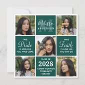 モダン5フォトコラージエメラルドグリーン卒業 招待状 (正面)