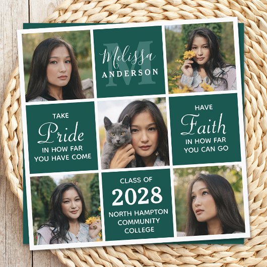 モダン5フォトコラージエメラルドグリーン卒業 招待状