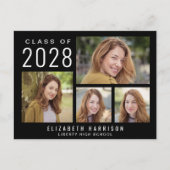 モダン5フォトブラック卒業 案内ポストカード (正面)