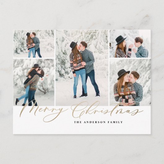 モダン5ミニマル枚の写真のクリスマエレガントス シーズンポストカード (正面)