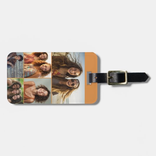 モダン5ミニマル枚の写真のコラージュと情報連絡付き ラゲッジタグ (正面横)