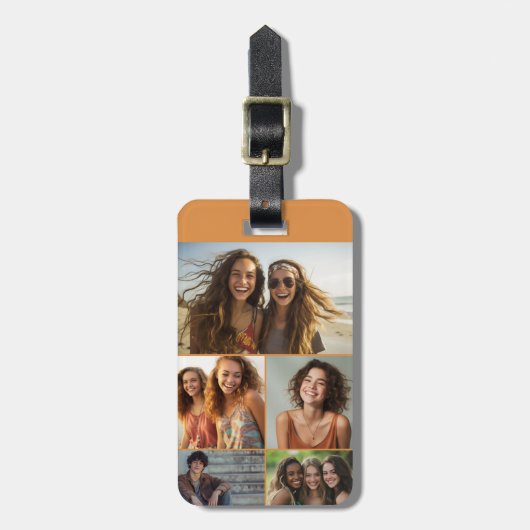 モダン5ミニマル枚の写真のコラージュと情報連絡付き ラゲッジタグ (正面縦)