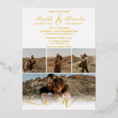 モダン5枚のエレガント写真の結婚金ゴールド 箔招待状 (正面)