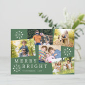 モダン5枚の写真コラージュ雪の結晶グリーンクリスマス シーズンカード (スタンド正面)