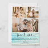 モダン5枚結婚の写真のビーチ感謝してい サンキューカード (裏面)