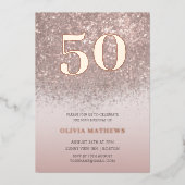 モダン5番目の誕生日バラ金ゴールド書道 箔招待状 (正面)