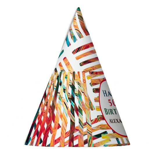 モダン50カラフル番目の誕生日のパーソナライズ パーティーハット (左)