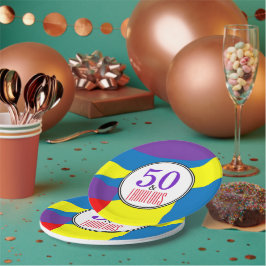 モダン50歳の誕生日カラーウェーブパーティープレート ペーパープレート