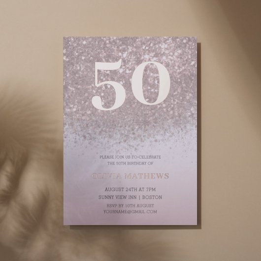 モダン50歳の誕生日 ローズゴールド カリグラフィー 箔招待状
