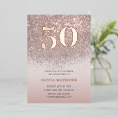 モダン50歳の誕生日 ローズゴールド カリグラフィー 箔招待状 (立ち正面)