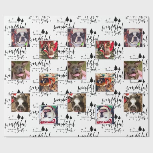 モダン6カスタムフォトドッグ白黒タイポグラフィ ラッピングペーパー (フラット)