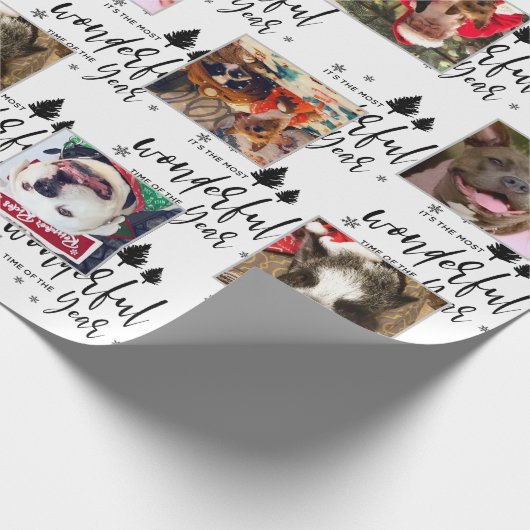 モダン6カスタムフォトドッグ白黒タイポグラフィ ラッピングペーパー (角)