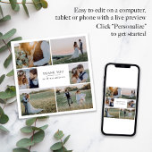 モダン6フォトコラージュ結婚スクエア サンキューカード