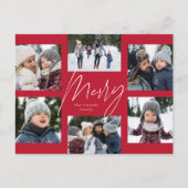 モダン6メリー枚の写真クリスマスコラージュ赤 シーズンポストカード (正面)