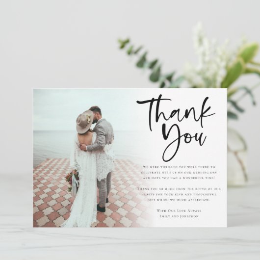 モダン6枚のフォトニューレ結婚ウズ サンキューカード (スタンド正面)