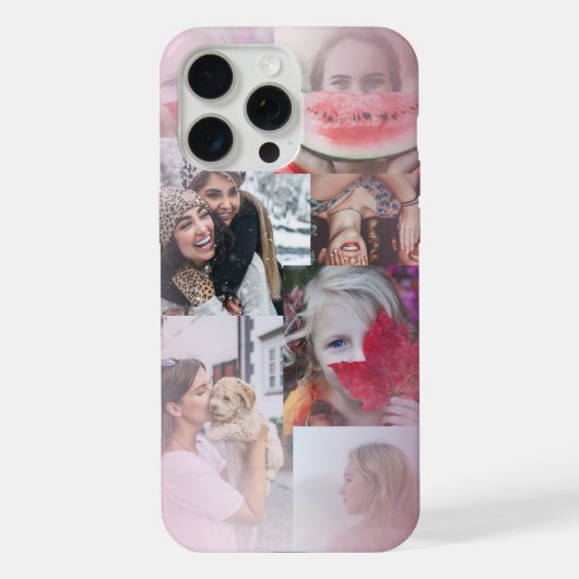 モダン6枚フォトコラージュ ブラッシュピンク iPhoneケース (裏面)