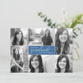 モダン6枚写真スクリプト卒業おめでとうカード - 青 招待状 (スタンド正面)