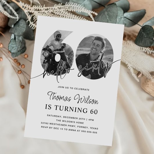 モダン60シンプル番目の誕生日写真 招待状