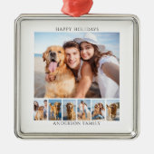 モダン7フォトコラージュパーソナライズされたクリスマス メタルオーナメント (正面)