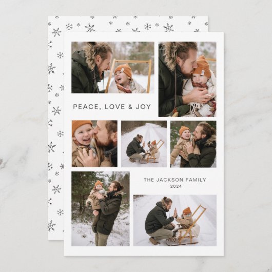モダン7家族写真クリスマス フラットホリデーカード シーズンカード (正面/裏面)