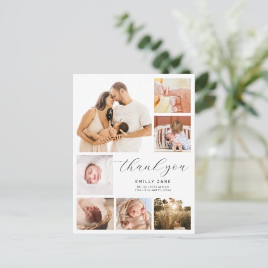 モダン7数々の枚の写真コラージュの誕生発表 ポストカード (スタンド正面)