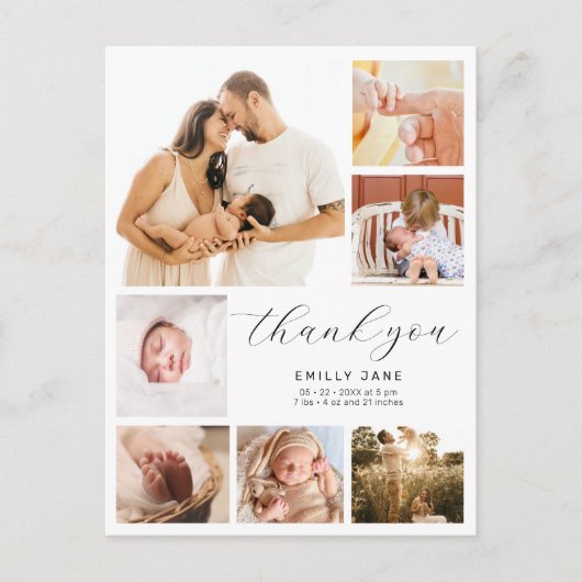 モダン7数々の枚の写真コラージュの誕生発表 ポストカード (正面)