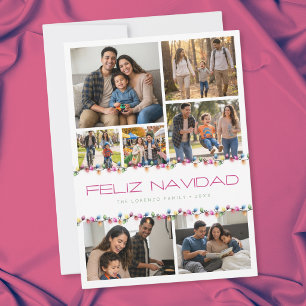 モダン7枚フォトコラージュ Feliz Navidad ライト シーズンカード
