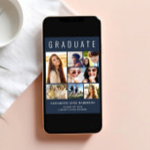 モダン7枚写真コラージュ 青い卒業のお知らせ 案内状