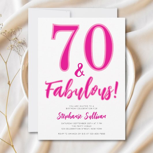 モダン70とファビュラス ピンクの70歳の誕生日パーティー 招待状