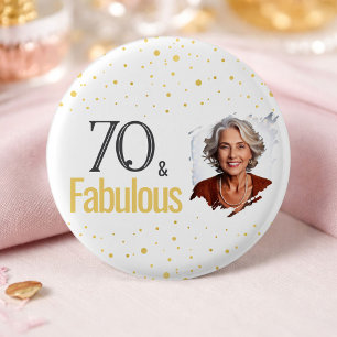 モダン70歳の華やか誕生日フォト 缶バッジ