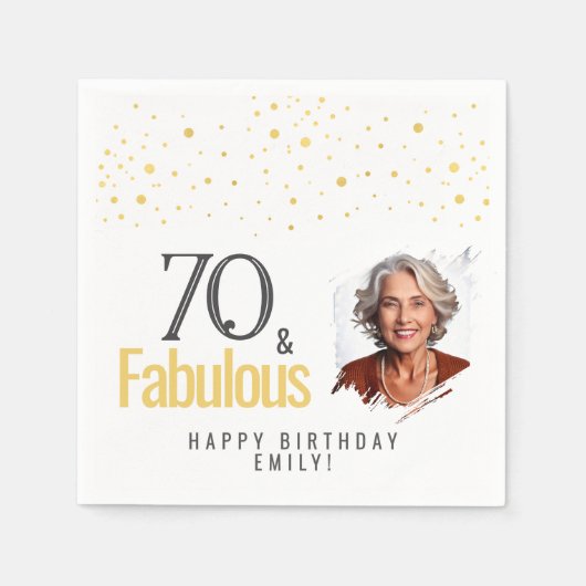 モダン70歳の誕生日お祝い写真 スタンダードカクテルナプキン (正面)