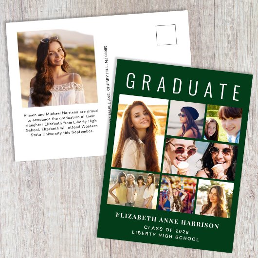 モダン8フォトグリーン卒業 案内ポストカード