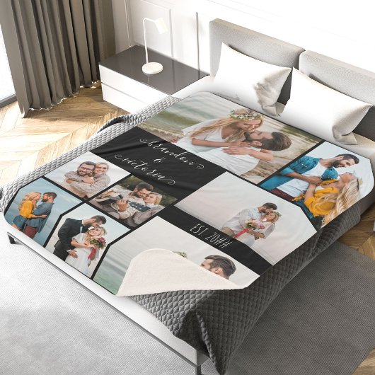 モダン8フォトコラージュエレガントスクリプカスタムト黒 シェルパブランケット