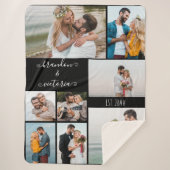 モダン8フォトコラージュエレガントスクリプカスタムト黒 シェルパブランケット (正面)