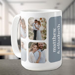 モダン8写結婚真 コーヒーマグカップ<br><div class="desc">8のお気に入りの写真と結婚ほこりっぽい青（または任意の色）のパーソナライズは、このキープサムマグカップを自分または両親のために作成する。</div>