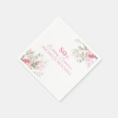 モダン80カスタム番目の誕生日ピンクフローラ スタンダードカクテルナプキン (角)