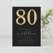 モダン80歳のブラックゴールド80歳の誕生日パーティー 招待状 (スタンド正面)