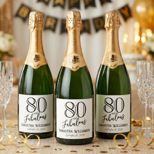 モダン80歳の誕生日お祝いに「Fabulous」の名言 スパークリングワインラベル
