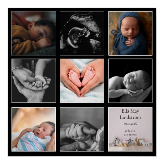 モダン8 - 写真コラージュ 黒フレーム ポスター (正面)