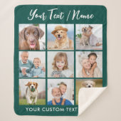 モダン9パーソナライズされたフォトコラージエメラルドグリーン シェルパブランケット (正面)