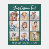 モダン9パーソナライズされたフォトコラージエメラルドグリーン フリースブランケット (正面)