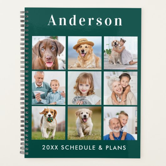 モダン9パーソナライズされたフォトコラージエメラルドグリーン プランナー手帳 (正面)