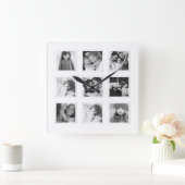 モダン9ミニマルグリッドマットボードブラック&ホワイトフォト スクエア壁時計 (ホーム)