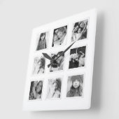 モダン9ミニマルグリッドマットボードブラック&ホワイトフォト スクエア壁時計 (傾斜)