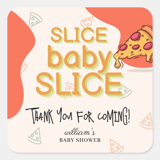 モダン おしゃれ スライス ベイビー スライス ピザ ベイビー シャワー スクエアシール (正面)