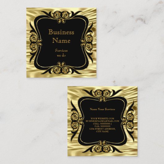 モダン おしゃれ ビジネス デコ ゴールド ブラック スクエア スクエア名刺 (正面/裏面)