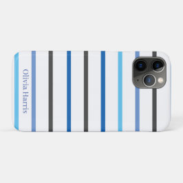 モダン おしゃれ ブルー ストライプ カスタム iPhone 11 PROケース