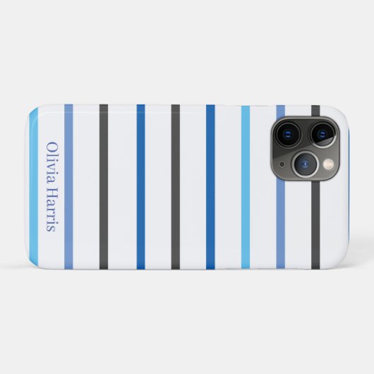 モダン おしゃれ ブルー ストライプ カスタム Case-Mate iPhoneケース (裏面(横))